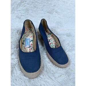 Vintage Browsabouts Shoes Womens Size 6 Blue Canvas Espadrille Wedge Slip On